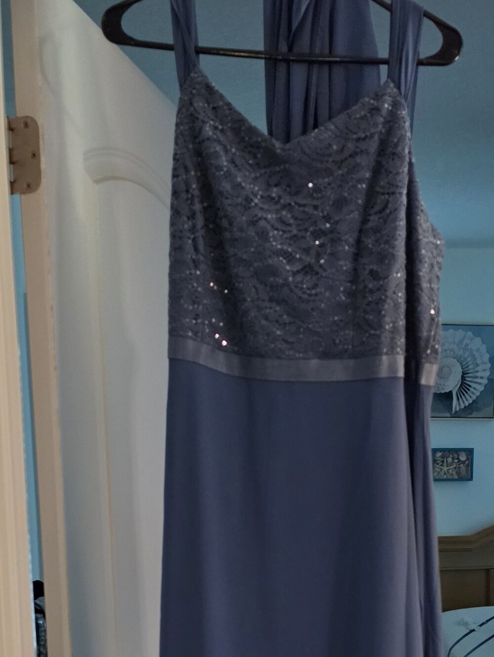 Elegant Navy Beaded Evening Gown